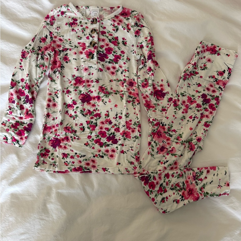 Lou Lou & Company Floral Kids Pajama Set - Pink and Cream